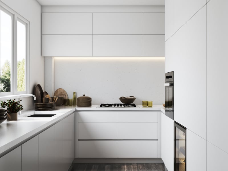 All-white minimalist modular kitchen