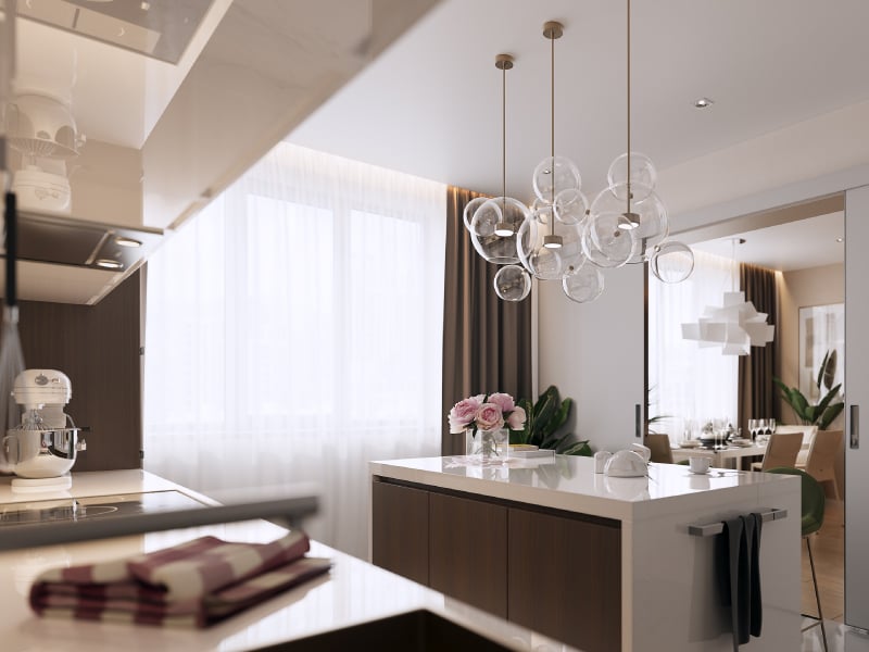 Dining room with wood furniture